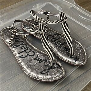 Sam Edelman Black and White Leather Striped Sandals Size 7